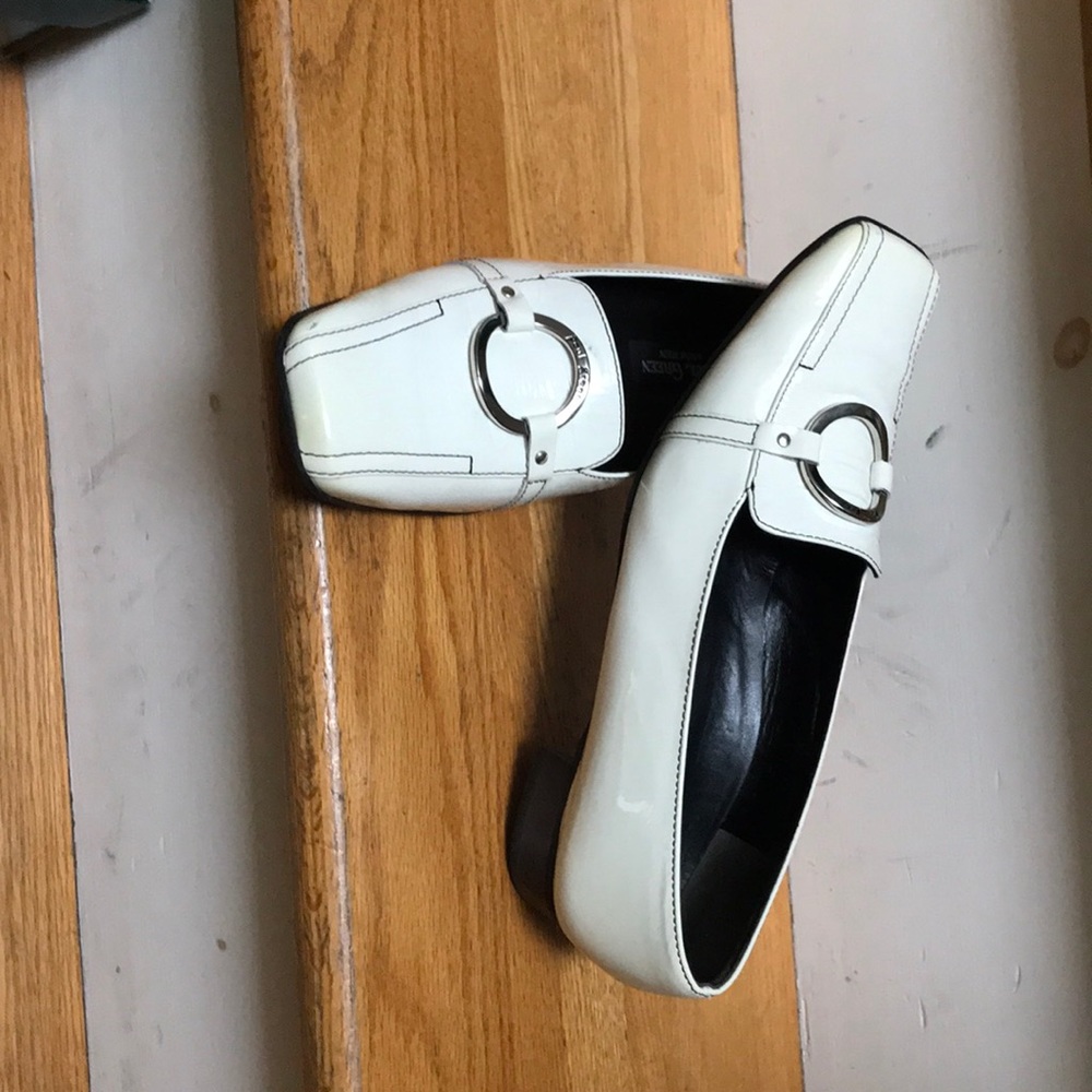 White patent loafers